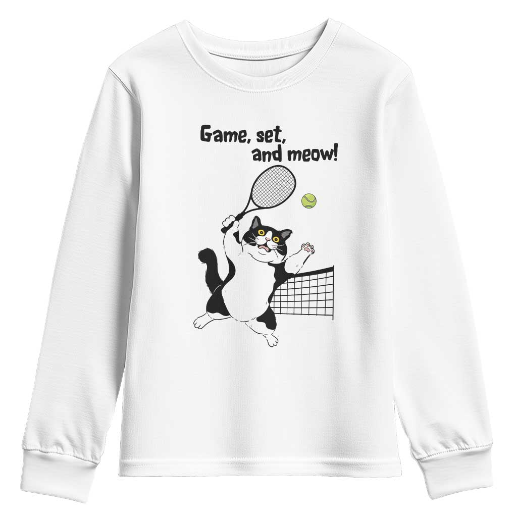 Funny Chubby Cat Tennis Youth Sweatshirt Game Set And Meow TS12 White Print Your Wear