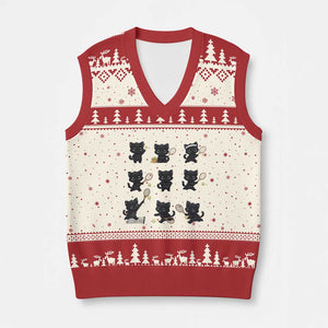 Funny Tennis Game Day Cat V-Neck Knit Sweater Vest Tennis Player Gift TS12 Beige Red Print Your Wear