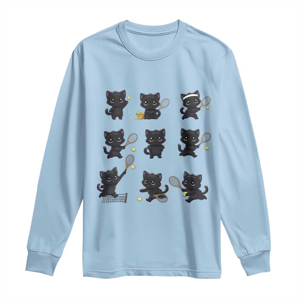 Funny Tennis Game Day Cat Long Sleeve Shirt Tennis Player Gift TS12 Light Blue Print Your Wear
