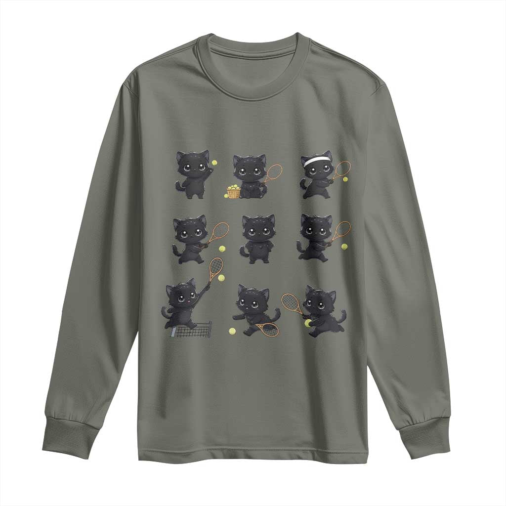 Funny Tennis Game Day Cat Long Sleeve Shirt Tennis Player Gift TS12 Military Green Print Your Wear