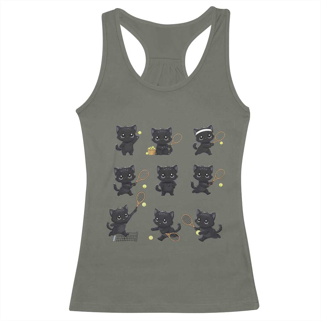 Funny Tennis Game Day Cat Racerback Tank Top Tennis Player Gift TS12 Military Green Print Your Wear