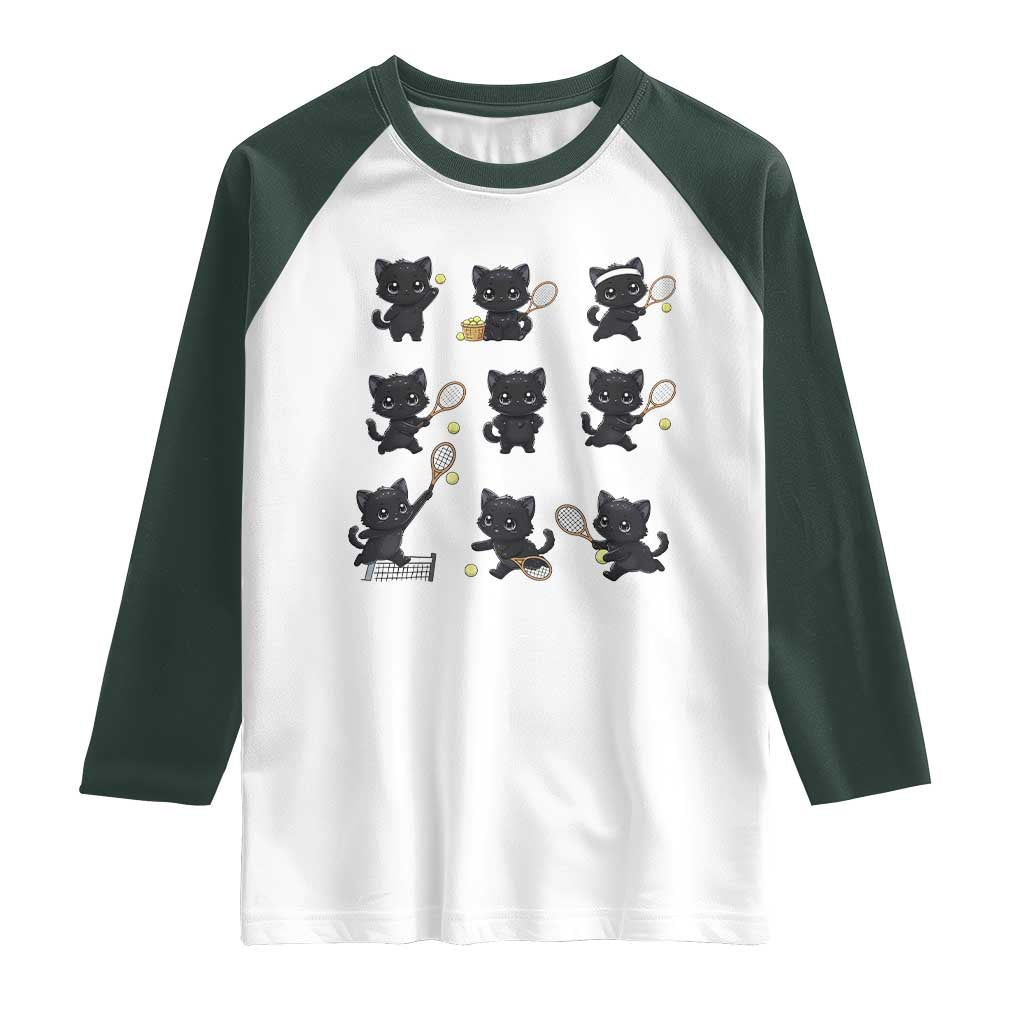 Funny Tennis Game Day Cat Raglan Shirt Tennis Player Gift TS12 White Dark Forest Green Print Your Wear