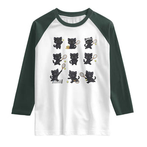 Funny Tennis Game Day Cat Raglan Shirt Tennis Player Gift TS12 White Dark Forest Green Print Your Wear