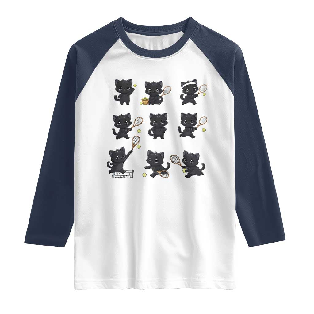 Funny Tennis Game Day Cat Raglan Shirt Tennis Player Gift TS12 White Navy Print Your Wear