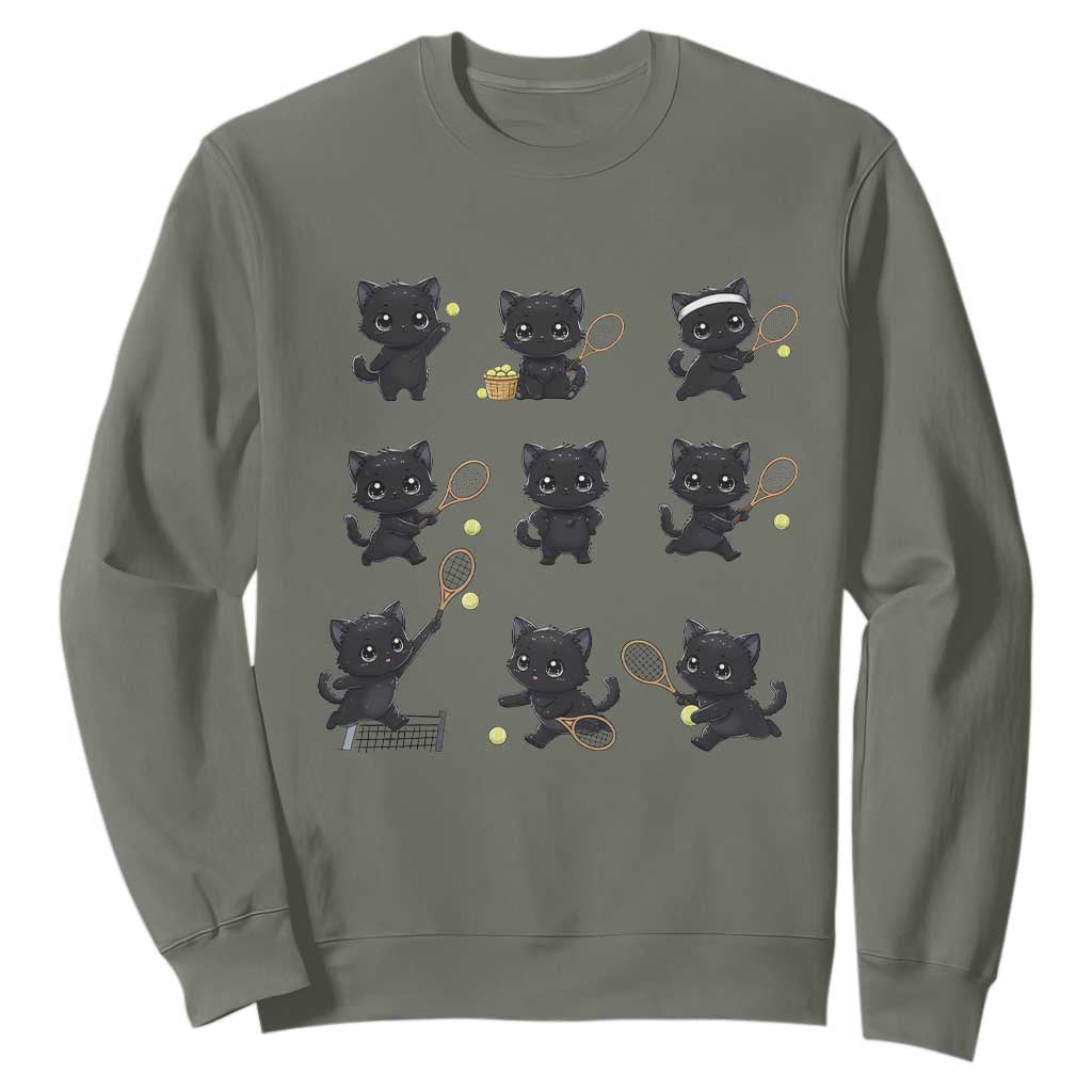 Funny Tennis Game Day Cat Sweatshirt Tennis Player Gift TS12 Military Green Print Your Wear
