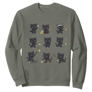 Funny Tennis Game Day Cat Sweatshirt Tennis Player Gift TS12 Military Green Print Your Wear