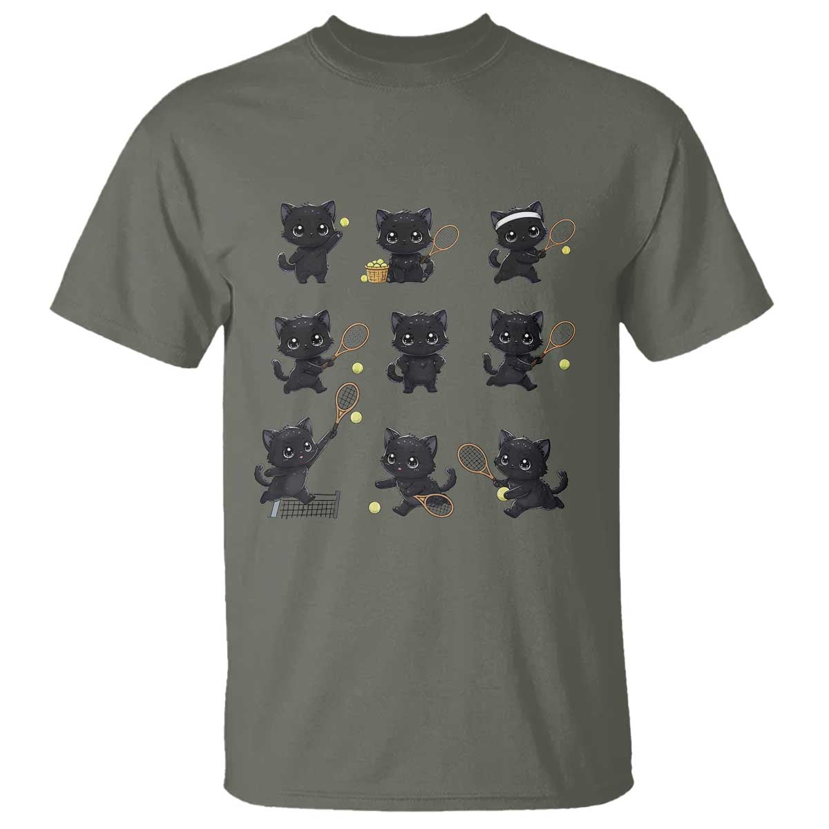 Funny Tennis Game Day Cat T Shirt Tennis Player Gift TS12 Military Green Print Your Wear