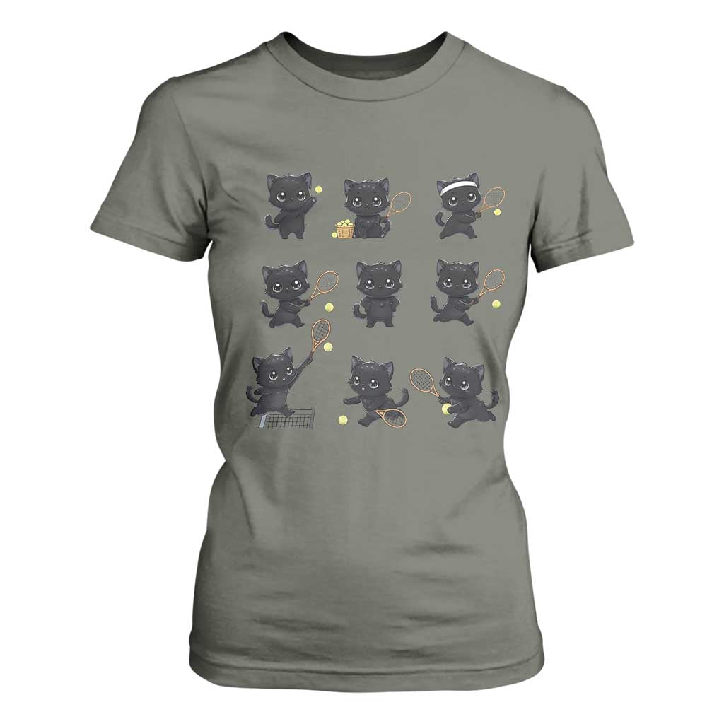 Funny Tennis Game Day Cat T Shirt For Women Tennis Player Gift TS12 Military Green Print Your Wear
