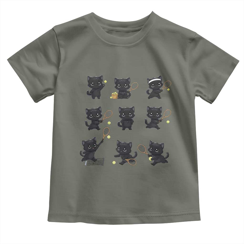 Funny Tennis Game Day Cat Toddler T Shirt Tennis Player Gift TS12 Military Green Print Your Wear