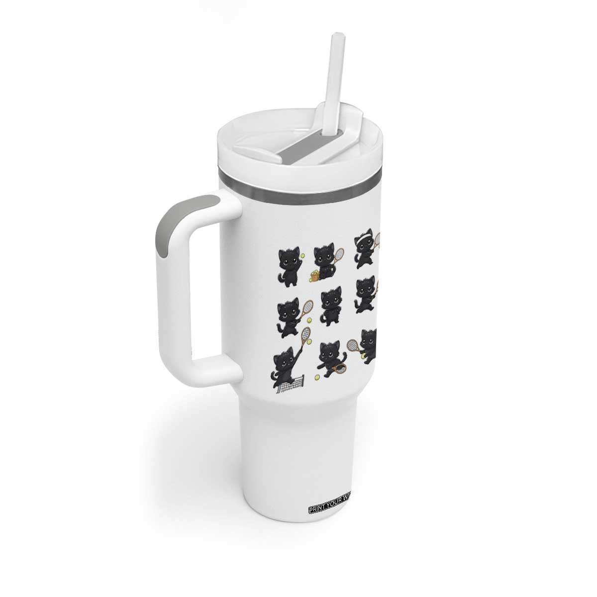 Funny Tennis Game Day Cat Tumbler With Handle Tennis Player Gift TS12 Print Your Wear