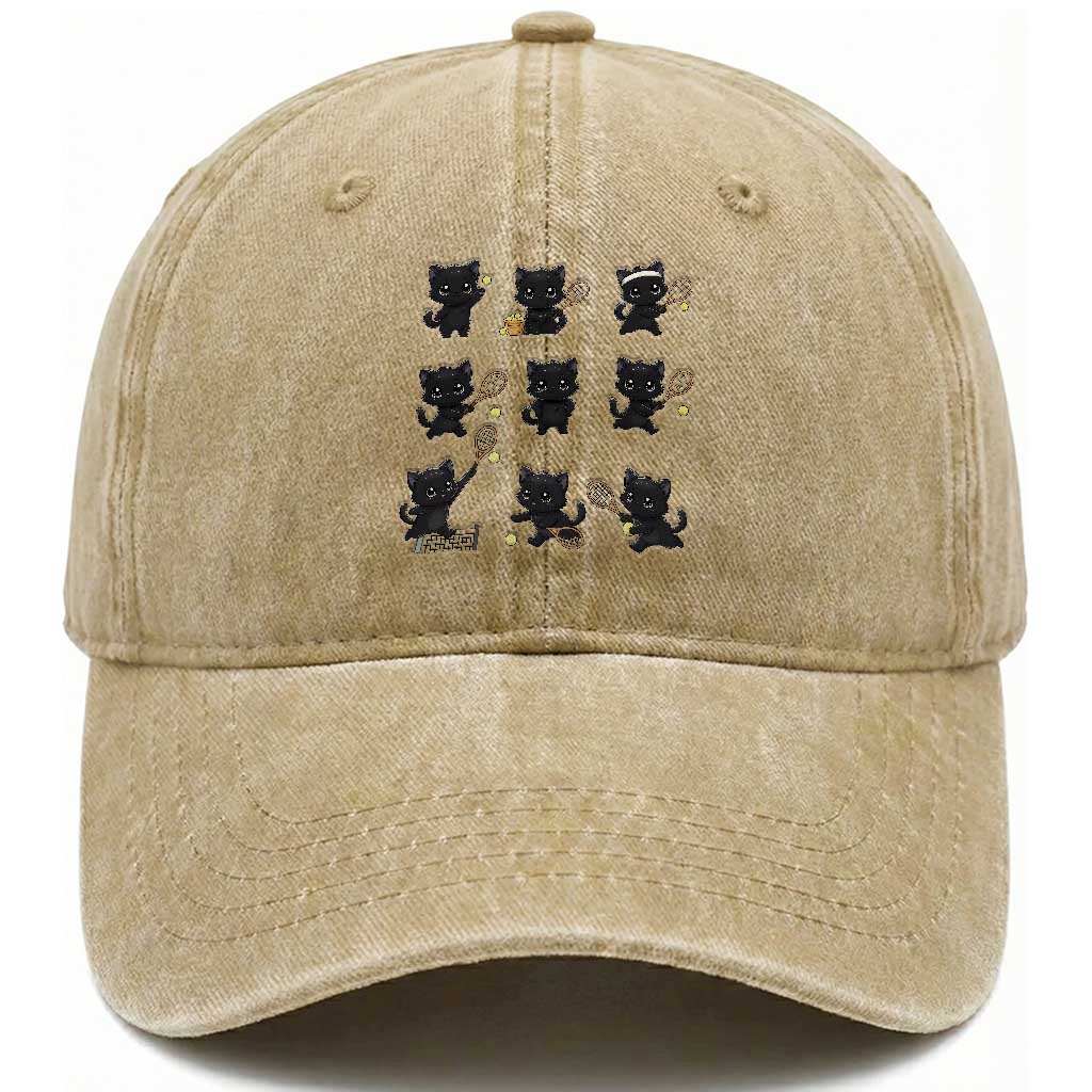 Funny Tennis Game Day Cat Washed Cotton Baseball Cap Tennis Player Gift TS12 Print Your Wear