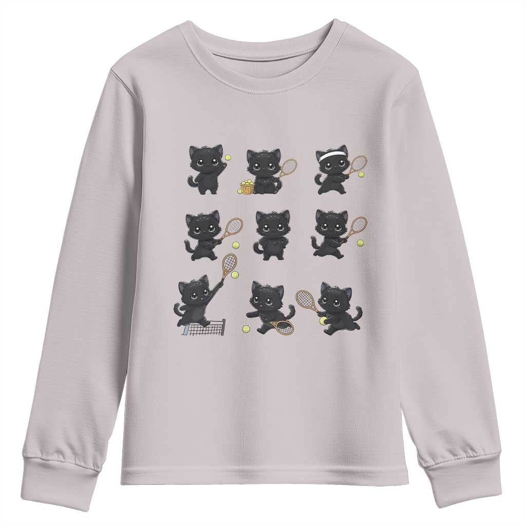 Funny Tennis Game Day Cat Youth Sweatshirt Tennis Player Gift TS12 Ice Gray Print Your Wear