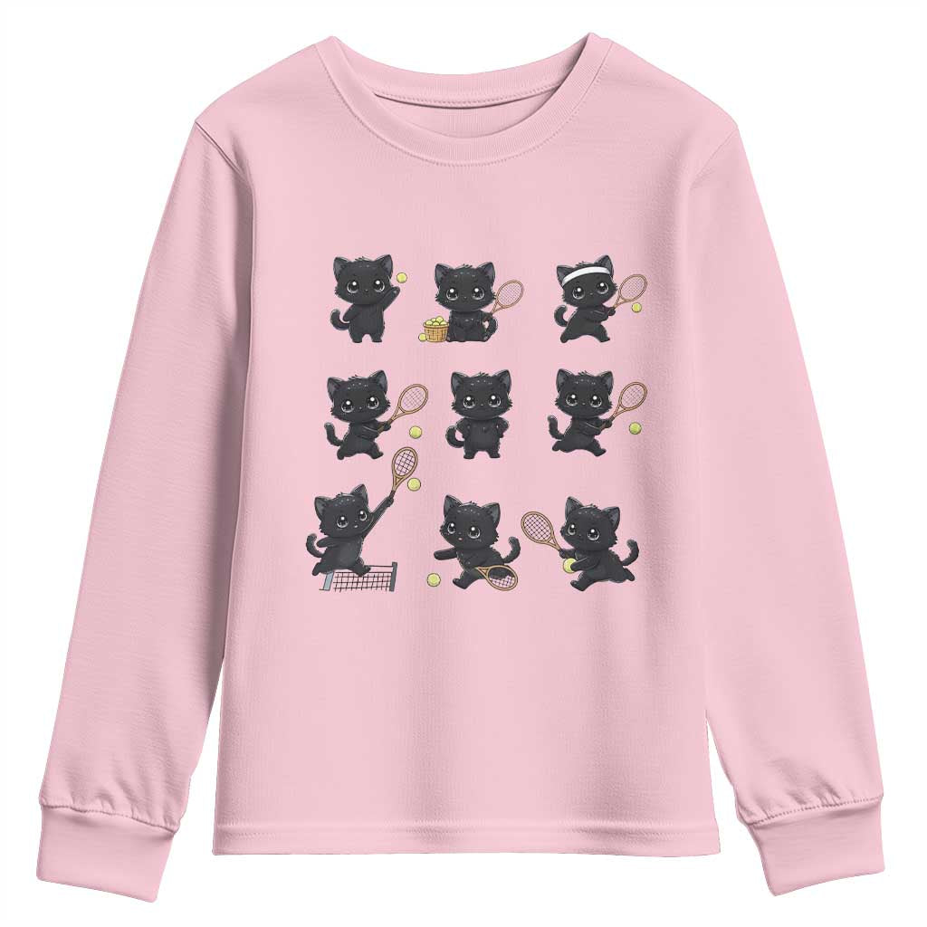 Funny Tennis Game Day Cat Youth Sweatshirt Tennis Player Gift TS12 Light Pink Print Your Wear