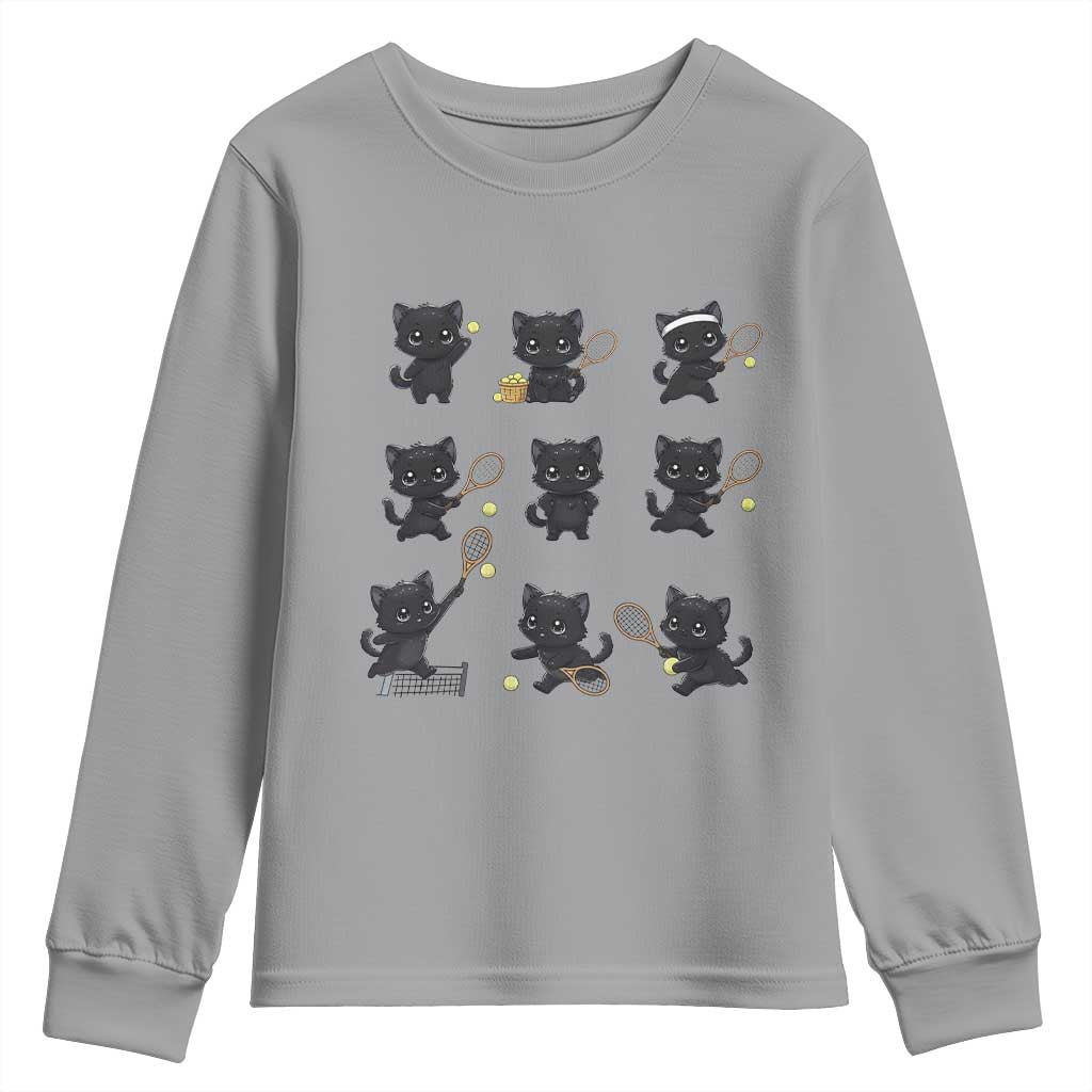 Funny Tennis Game Day Cat Youth Sweatshirt Tennis Player Gift TS12 Sport Gray Print Your Wear