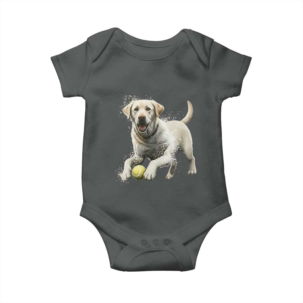 Cute Yellow Labrador Retriever With Tennis Ball Baby Onesie TS12 Dark Heather Print Your Wear