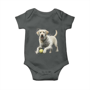 Cute Yellow Labrador Retriever With Tennis Ball Baby Onesie TS12 Dark Heather Print Your Wear