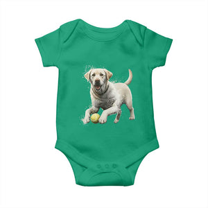 Cute Yellow Labrador Retriever With Tennis Ball Baby Onesie TS12 Irish Green Print Your Wear
