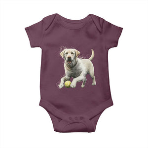 Cute Yellow Labrador Retriever With Tennis Ball Baby Onesie TS12 Maroon Print Your Wear
