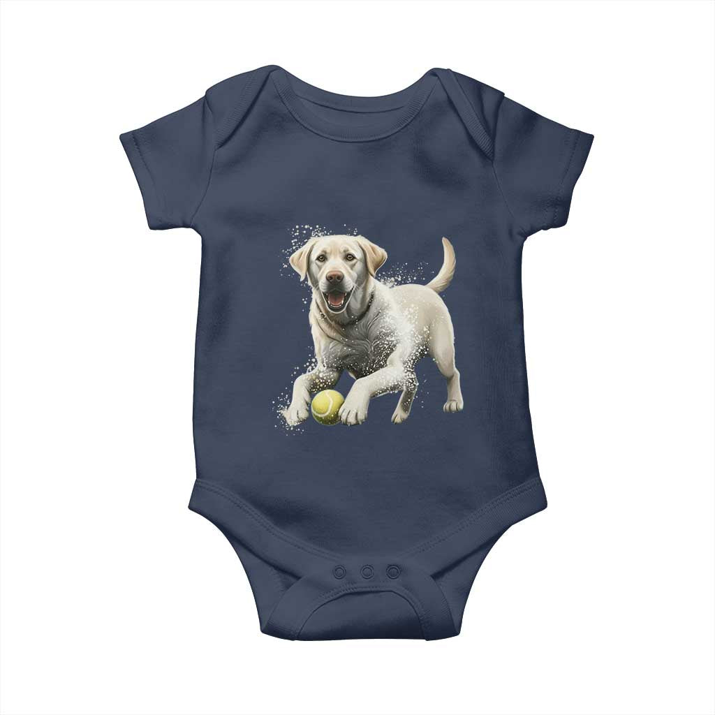 Cute Yellow Labrador Retriever With Tennis Ball Baby Onesie TS12 Navy Print Your Wear