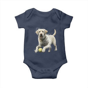 Cute Yellow Labrador Retriever With Tennis Ball Baby Onesie TS12 Navy Print Your Wear