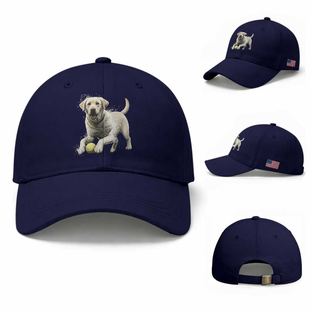 Cute Yellow Labrador Retriever With Tennis Ball Baseball Cap TS12 Baseball Cap Universal Fit Dark Blue Print Your Wear