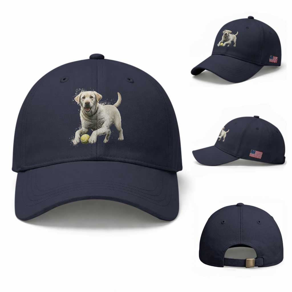 Cute Yellow Labrador Retriever With Tennis Ball Baseball Cap TS12 Baseball Cap Universal Fit Navy Print Your Wear