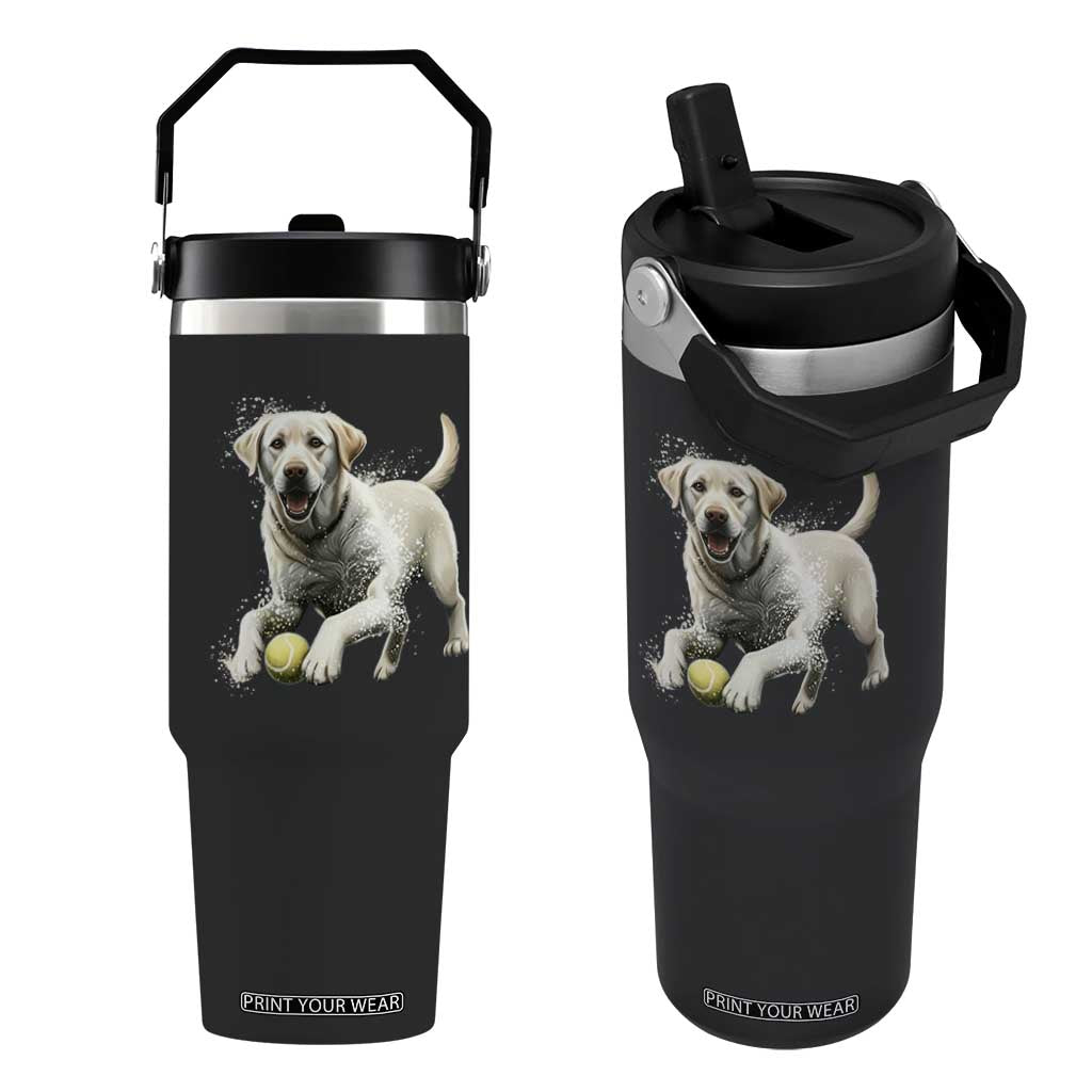 Cute Yellow Labrador Retriever With Tennis Ball Flip Straw Tumbler TS12 One Size: 30 oz Black Print Your Wear