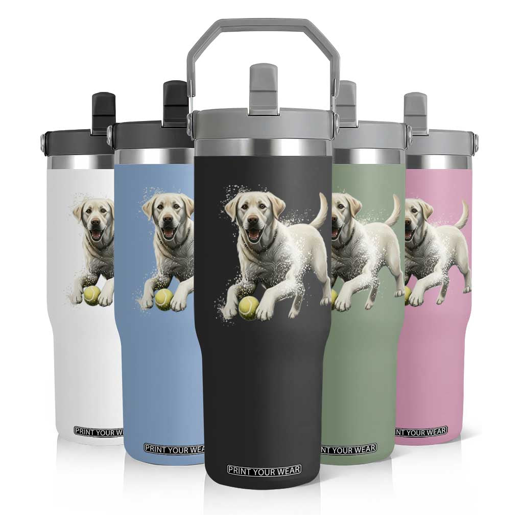 Cute Yellow Labrador Retriever With Tennis Ball Flip Straw Tumbler TS12 Print Your Wear