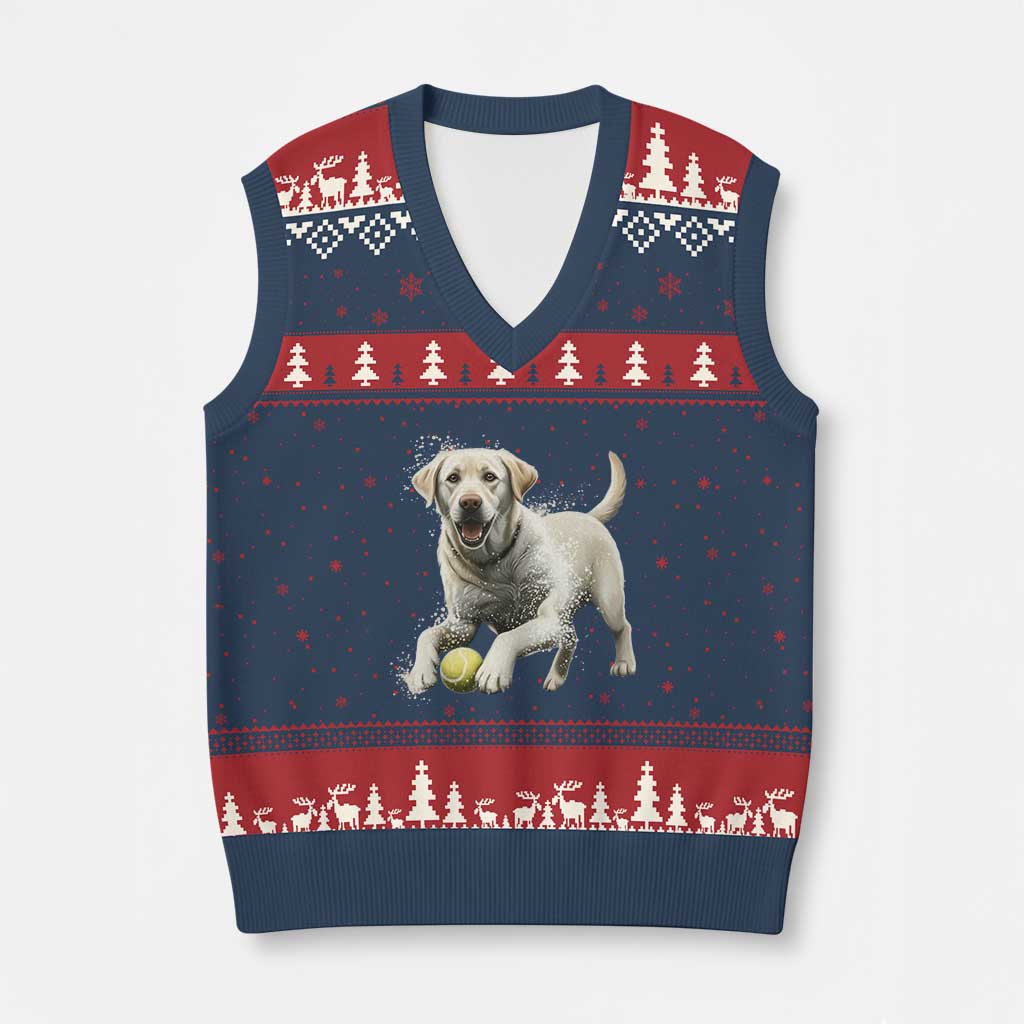 Cute Yellow Labrador Retriever With Tennis Ball V-Neck Knit Sweater Vest TS12 Navy Red Print Your Wear