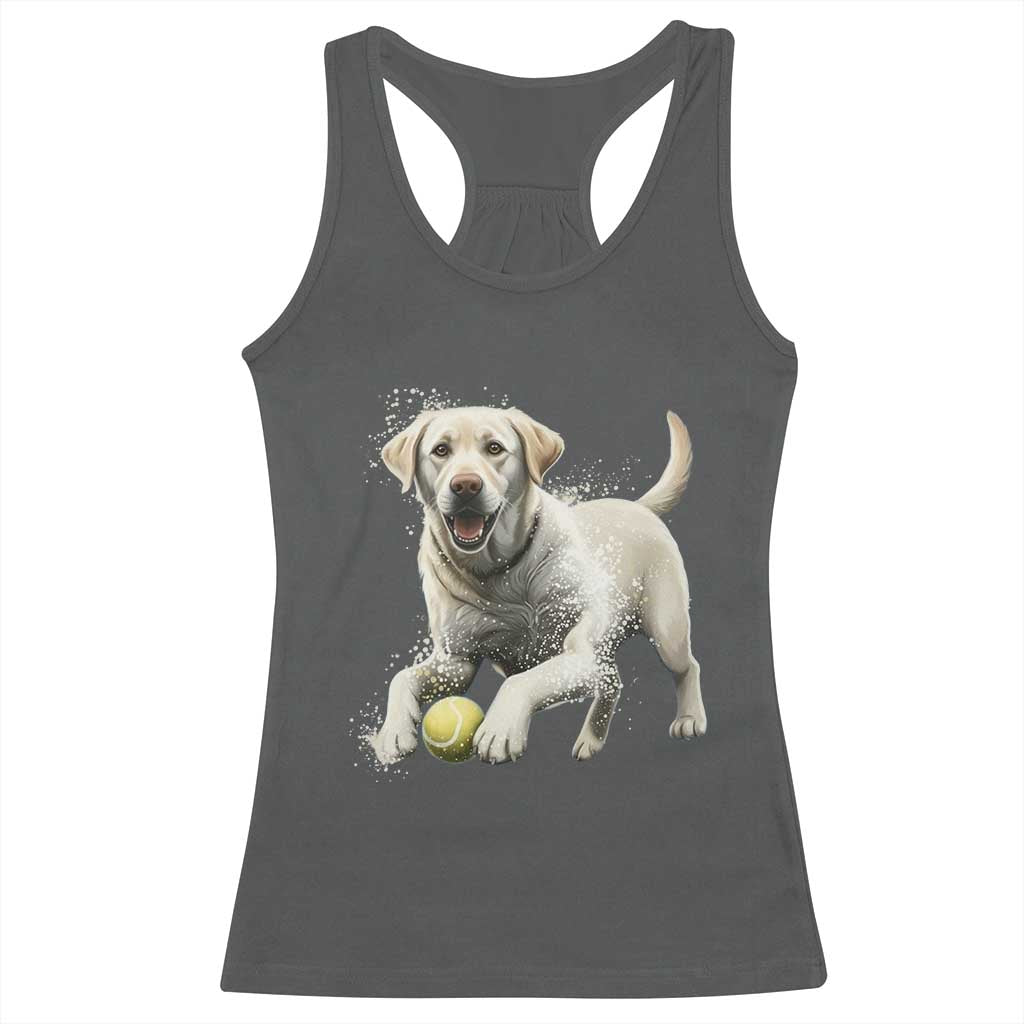 Cute Yellow Labrador Retriever With Tennis Ball Racerback Tank Top TS12 Dark Heather Print Your Wear