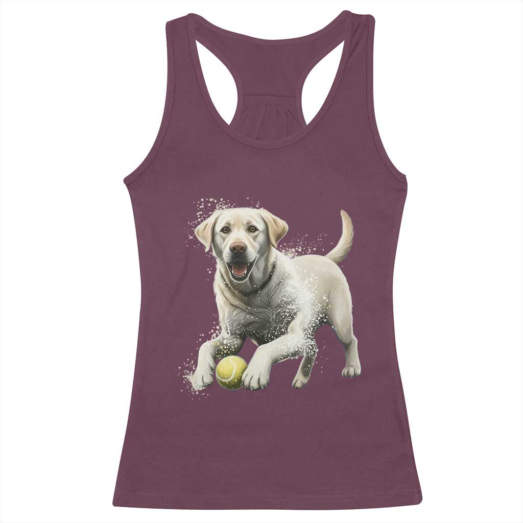 Cute Yellow Labrador Retriever With Tennis Ball Racerback Tank Top TS12 Maroon Print Your Wear