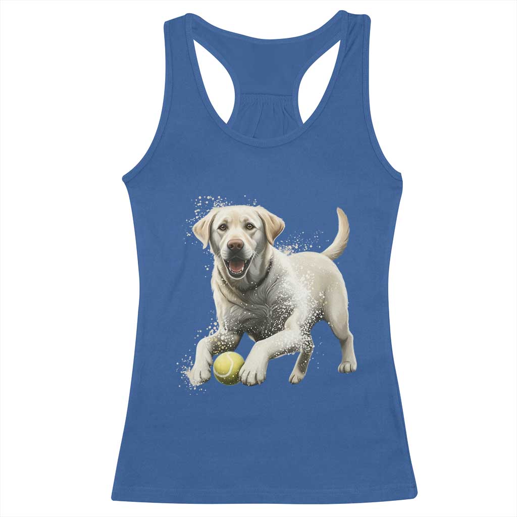 Cute Yellow Labrador Retriever With Tennis Ball Racerback Tank Top TS12 Royal Blue Print Your Wear