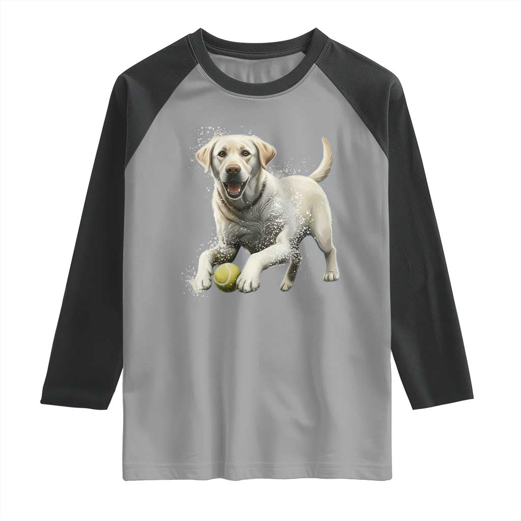 Cute Yellow Labrador Retriever With Tennis Ball Raglan Shirt TS12 Sport Gray Black Print Your Wear