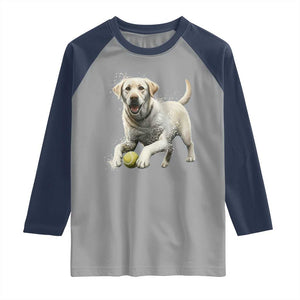 Cute Yellow Labrador Retriever With Tennis Ball Raglan Shirt TS12 Sport Gray Navy Print Your Wear