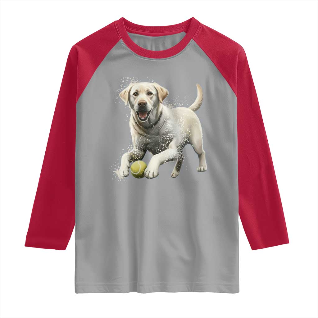 Cute Yellow Labrador Retriever With Tennis Ball Raglan Shirt TS12 Sport Gray Red Print Your Wear