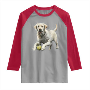 Cute Yellow Labrador Retriever With Tennis Ball Raglan Shirt TS12 Sport Gray Red Print Your Wear