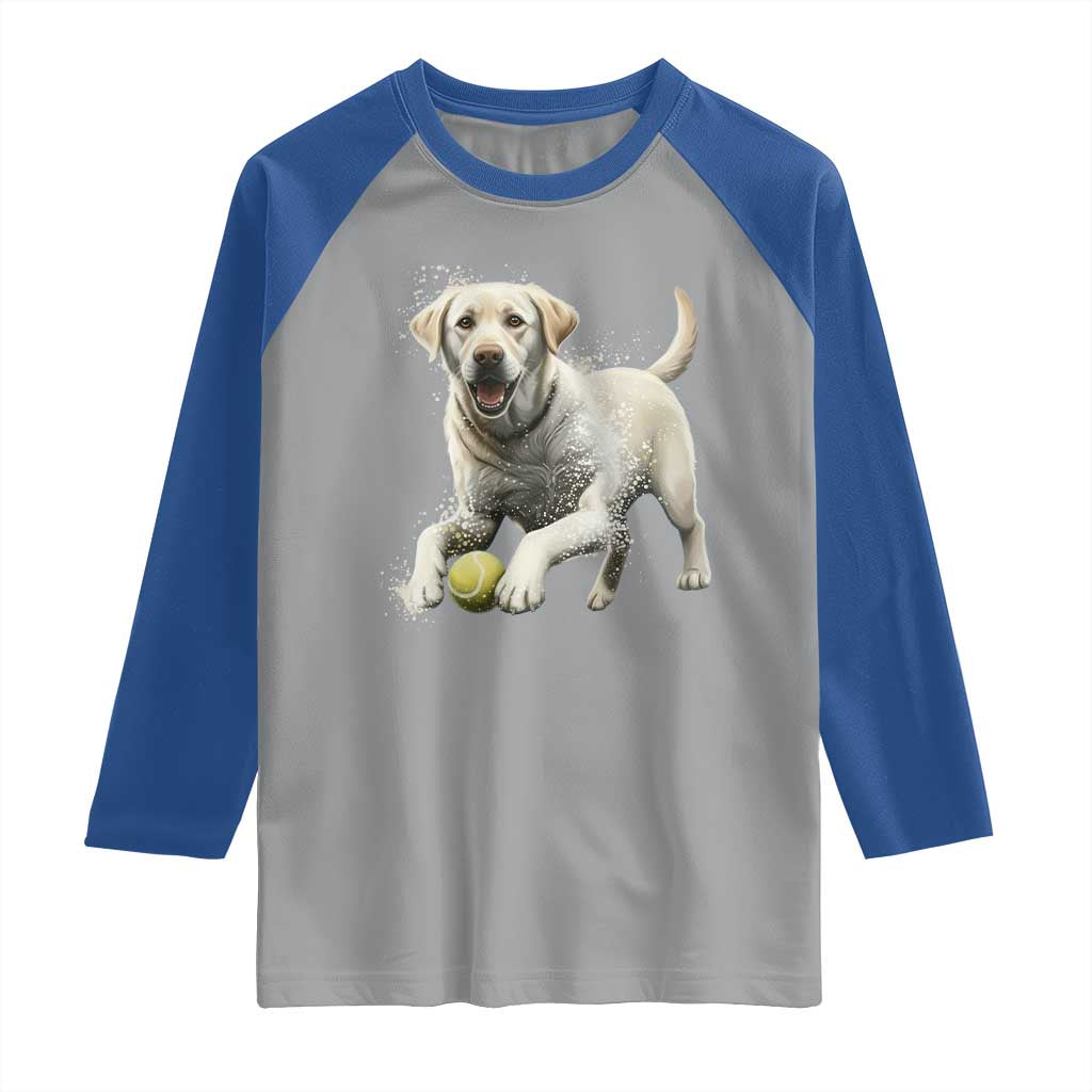 Cute Yellow Labrador Retriever With Tennis Ball Raglan Shirt TS12 Sport Gray Royal Print Your Wear