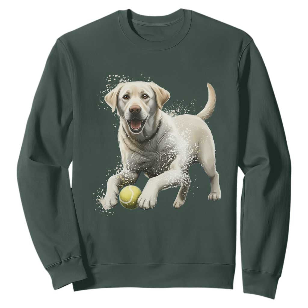 Cute Yellow Labrador Retriever With Tennis Ball Sweatshirt TS12 Dark Forest Green Print Your Wear