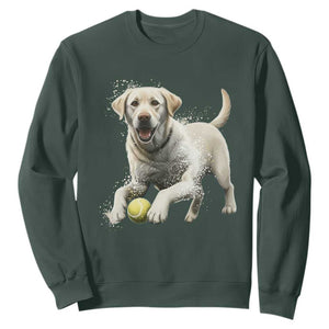 Cute Yellow Labrador Retriever With Tennis Ball Sweatshirt TS12 Dark Forest Green Print Your Wear