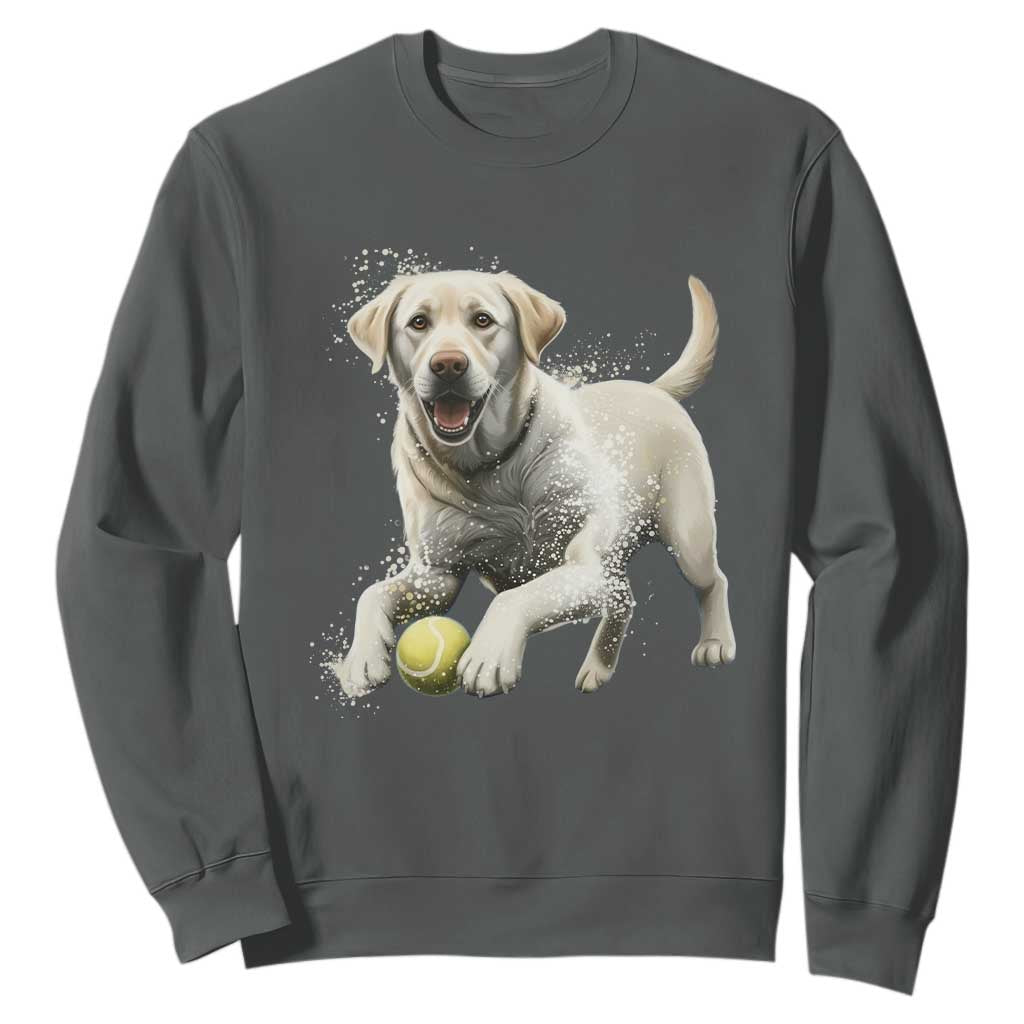 Cute Yellow Labrador Retriever With Tennis Ball Sweatshirt TS12 Dark Heather Print Your Wear