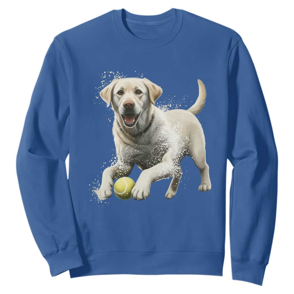 Cute Yellow Labrador Retriever With Tennis Ball Sweatshirt TS12 Royal Blue Print Your Wear