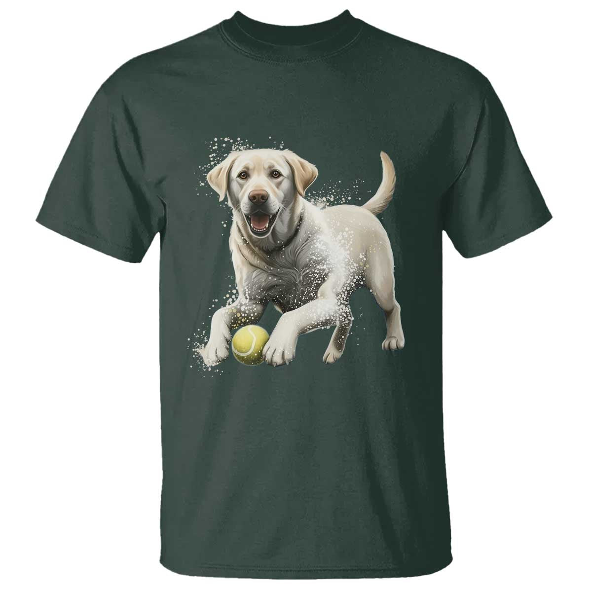 Cute Yellow Labrador Retriever With Tennis Ball T Shirt TS12 Dark Forest Green Print Your Wear