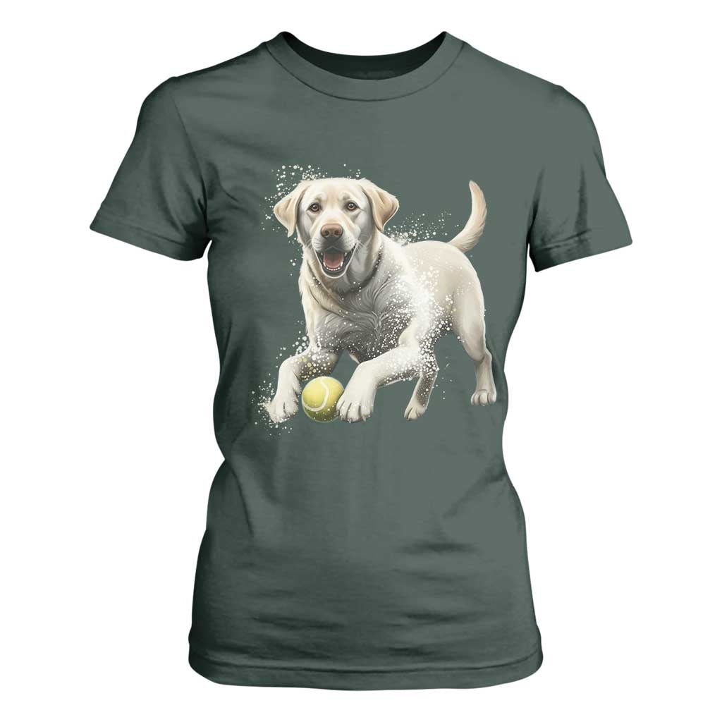 Cute Yellow Labrador Retriever With Tennis Ball T Shirt For Women TS12 Dark Forest Green Print Your Wear