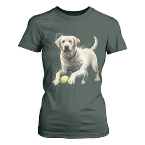 Cute Yellow Labrador Retriever With Tennis Ball T Shirt For Women TS12 Dark Forest Green Print Your Wear