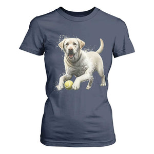 Cute Yellow Labrador Retriever With Tennis Ball T Shirt For Women TS12 Navy Print Your Wear