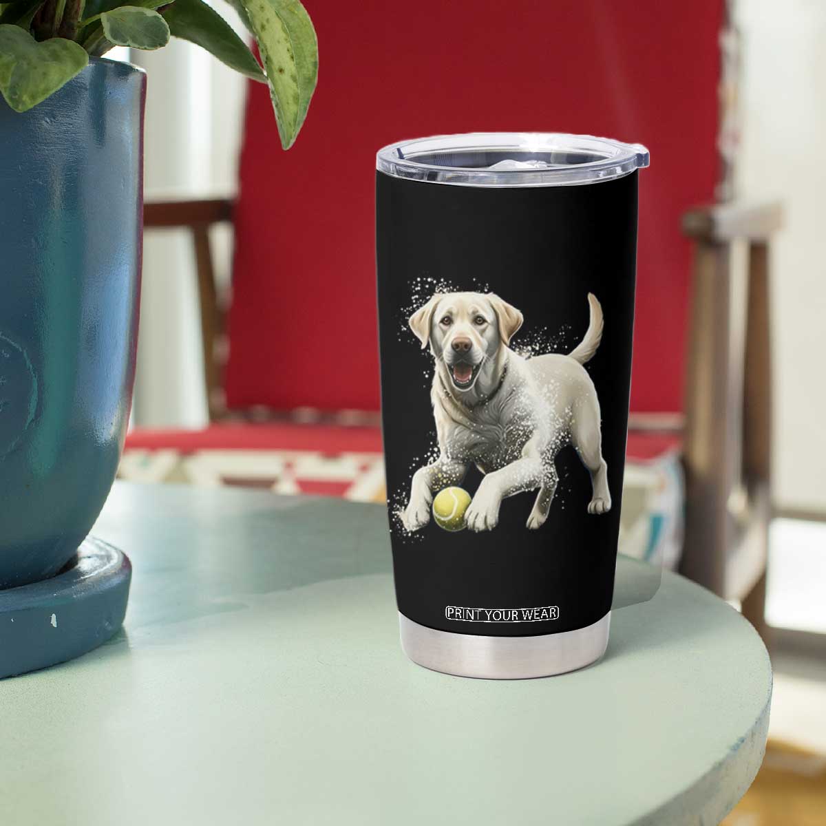 Cute Yellow Labrador Retriever With Tennis Ball Tumbler Cup TS12 Print Your Wear