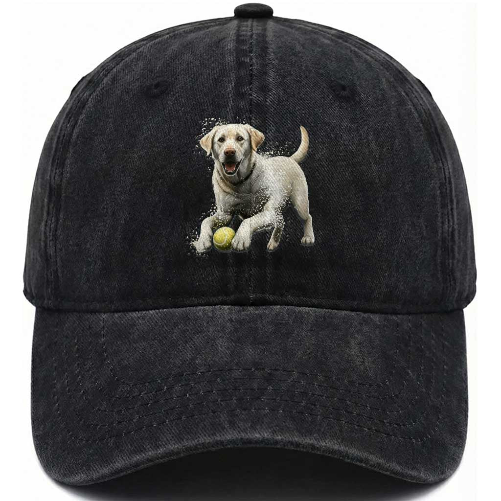 Cute Yellow Labrador Retriever With Tennis Ball Washed Cotton Baseball Cap TS12 Print Your Wear