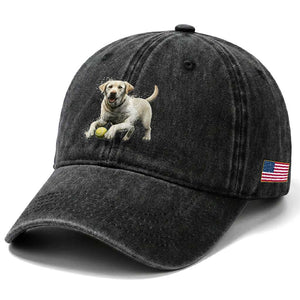 Cute Yellow Labrador Retriever With Tennis Ball Washed Cotton Baseball Cap TS12 Print Your Wear