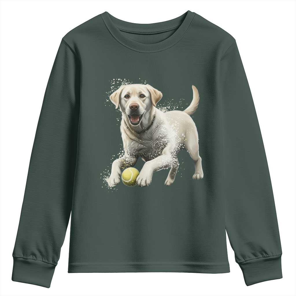 Cute Yellow Labrador Retriever With Tennis Ball Youth Sweatshirt TS12 Dark Forest Green Print Your Wear