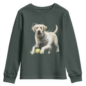 Cute Yellow Labrador Retriever With Tennis Ball Youth Sweatshirt TS12 Dark Forest Green Print Your Wear